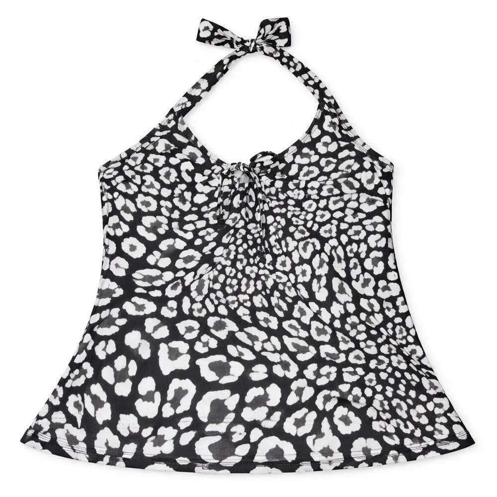 SILHOUETTE SOLUTION Black White Halter Swim Top 14
